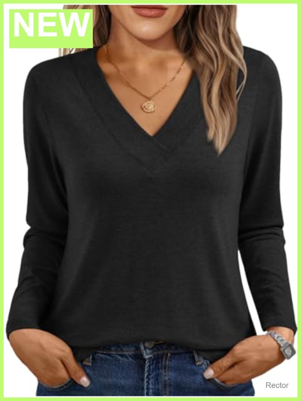 Women's Long Sleeve V Neck Top Soft Stretch Casual Office Layering Tee